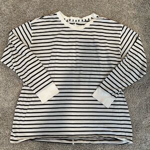 Lululemon All Yours Cotton Long Sleeve Shirt Stripe White true navy